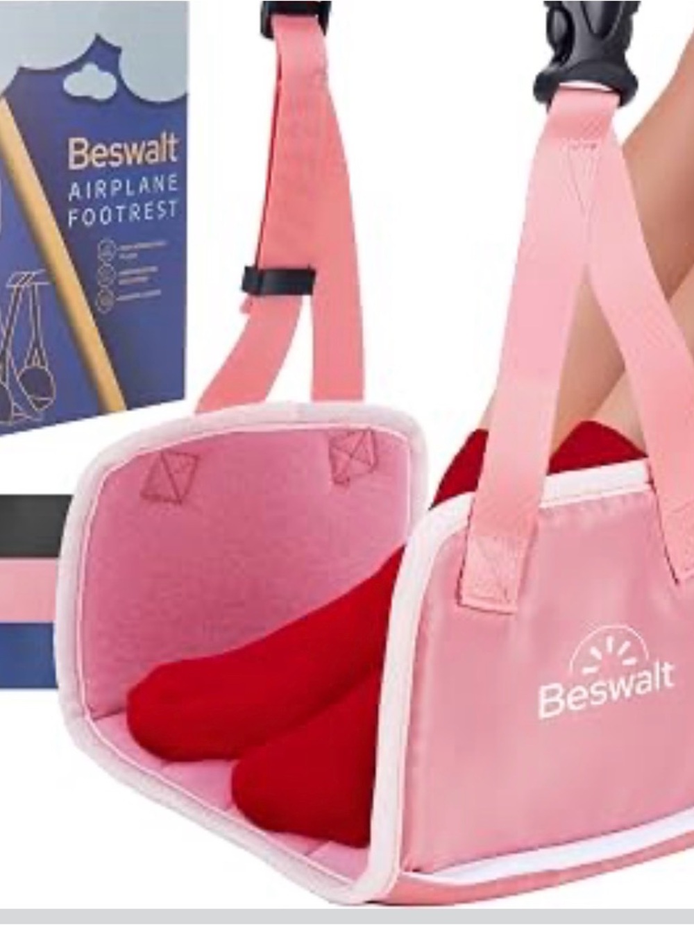 Pink Airplane Footrest - Soft Travel Foot Hammock